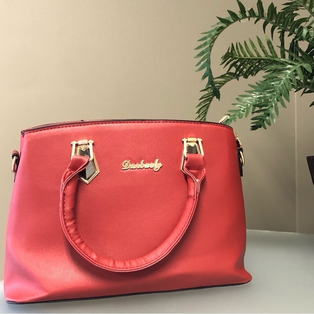 NWOT Red PU Leather Satchel Crossbody Handbag Water Resistant Tassel Charm